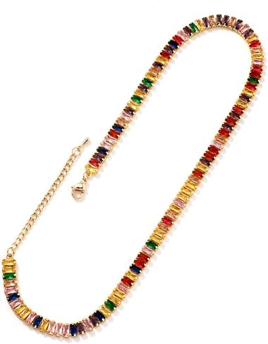 Soyzvteo Diamond Tennis Necklace Cubic Zirconia Stones Tennis Diamond Chain Necklace Gold Plated Tennis Necklace Dainty Tennis Chain Jewelry Gifts for Women Girls in Saudi Arabia