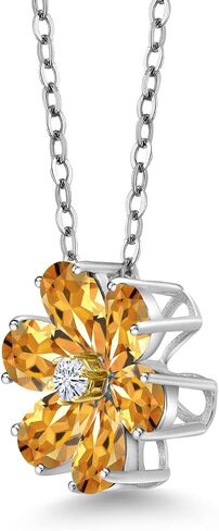 Gem Stone King 925 Silver and 10K Yellow Gold Red Garnet and White Moissanite Pear Shape Flower Pendant Necklace For Women (3.01 Cttw, with 18 Inch Chain) in Saudi Arabia