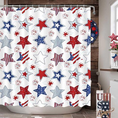 MEHOFOND 4th of July Shower Curtain Independence Day American Red White and Blue Stars Bathroom Curtain President's Day Patriot Home Bathtub Decor Fabric Waterproof Bath Curtain 72x72 Inch in Saudi Arabia
