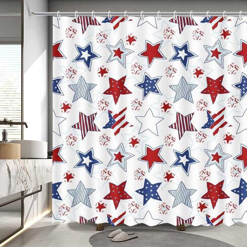 MEHOFOND 4th of July Shower Curtain Independence Day American Red White and Blue Stars Bathroom Curtain President's Day Patriot Home Bathtub Decor Fabric Waterproof Bath Curtain 72x72 Inch in Saudi Arabia