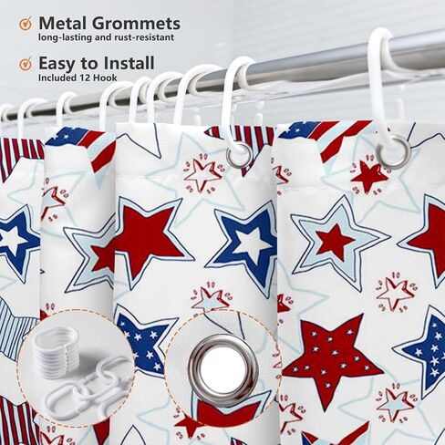 MEHOFOND 4th of July Shower Curtain Independence Day American Red White and Blue Stars Bathroom Curtain President's Day Patriot Home Bathtub Decor Fabric Waterproof Bath Curtain 72x72 Inch in Saudi Arabia