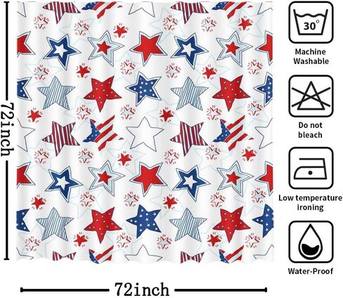 MEHOFOND 4th of July Shower Curtain Independence Day American Red White and Blue Stars Bathroom Curtain President's Day Patriot Home Bathtub Decor Fabric Waterproof Bath Curtain 72x72 Inch in Saudi Arabia
