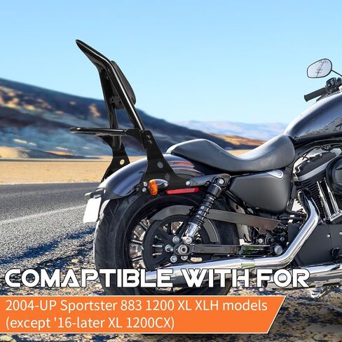 مسند ظهر للركاب الخلفي قابل للفصل للدراجة النارية شريط سيسي مع مشابك لرسو السفن الدوارة متوافقة مع 2004-2023 Sportster XL 883 1200 in Kuwait