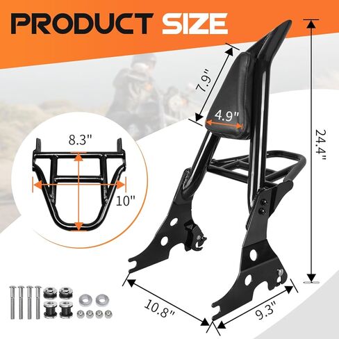 مسند ظهر للركاب الخلفي قابل للفصل للدراجة النارية شريط سيسي مع مشابك لرسو السفن الدوارة متوافقة مع 2004-2023 Sportster XL 883 1200 in Kuwait