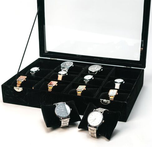 Watch Organizer Watch Storage Box Watch Display Case for Men Women Watch/Jewelry/Bracelet Box with Glass Lid for Show (Black 8 Slot Velevt) in Kuwait