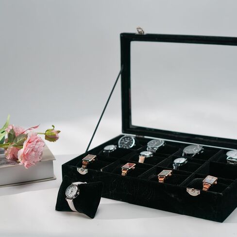 Watch Organizer Watch Storage Box Watch Display Case for Men Women Watch/Jewelry/Bracelet Box with Glass Lid for Show (Black 8 Slot Velevt) in Kuwait