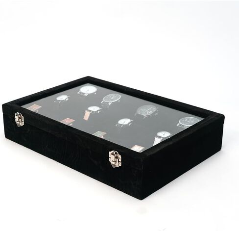 Watch Organizer Watch Storage Box Watch Display Case for Men Women Watch/Jewelry/Bracelet Box with Glass Lid for Show (Black 8 Slot Velevt) in Kuwait
