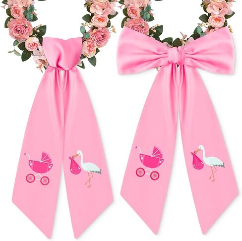 WATINC Wreath Sash Valentine's Day - 2pcs Valentine Sweet Heart Wreaths DIY Bow for Front Door Decoration, Romantic Pink Satin Sash Accessories for Home Yard Doorway Wall Window Decor (56'' x 4.5'') in Kuwait