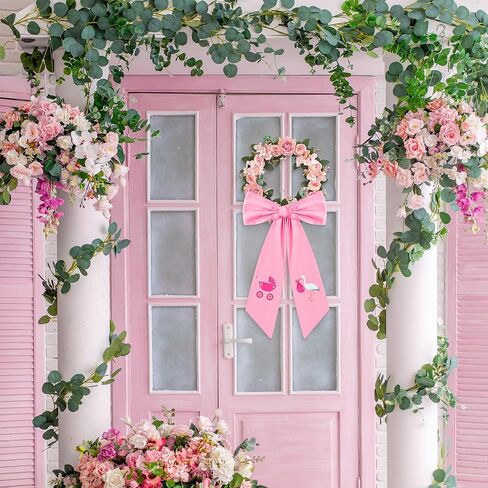 WATINC Wreath Sash Valentine's Day - 2pcs Valentine Sweet Heart Wreaths DIY Bow for Front Door Decoration, Romantic Pink Satin Sash Accessories for Home Yard Doorway Wall Window Decor (56'' x 4.5'') in Kuwait