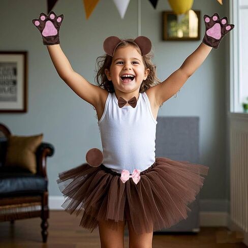 Kirei Sui Kids Animal Costume Black White Panda Tiger Monkey Bear Sheep Tutu Ear Headband Bow Tie Tail Paws Set in Kuwait