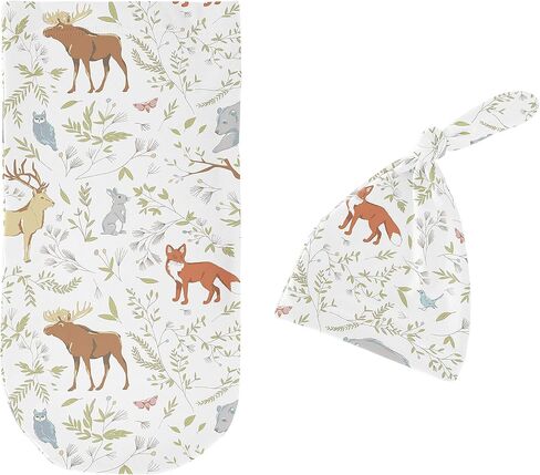 Sweet Jojo Designs Farm Animals Boy Girl Cocoon and Beanie Hat Set Jersey Stretch Knit Sleeping Bag for Infant Newborn Nursery Sleep Wrap Sack - Watercolor Farmhouse Horse Cow Sheep Pig Gender Neutral in Kuwait
