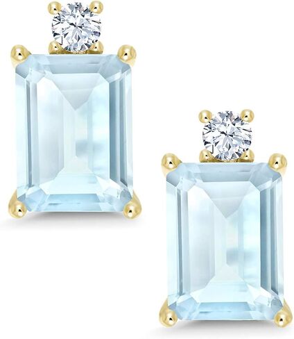 أقراط Gem Stone King 4.00 Cttw 10K من الذهب الأصفر لندن الأزرق والتوباز والأبيض من الياقوت الأزرق للنساء | جوهرة الميلاد الأحجار الكريمة | قطع الزمرد 8X6MM in Saudi Arabia