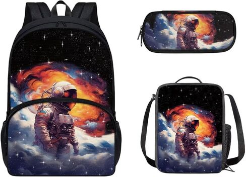 Customized Your Kids Name on American Flag Sunflower Cow Print School Backpack Set for Boys Girls, Set 3-in-1 Kids Teens School Bag Bookbag with Lunch Bag Pencil Bag in Kuwait