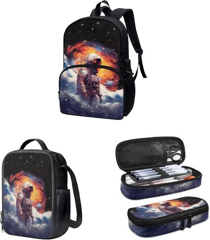 Customized Your Kids Name on American Flag Sunflower Cow Print School Backpack Set for Boys Girls, Set 3-in-1 Kids Teens School Bag Bookbag with Lunch Bag Pencil Bag in Kuwait