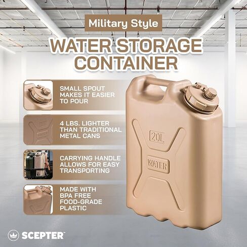 Scepter 5 Gallon 20 Liter Durable Portable BPA Free Military Water Storage Container for Camping and Emergency Management with Small Spout, Sand in Saudi Arabia