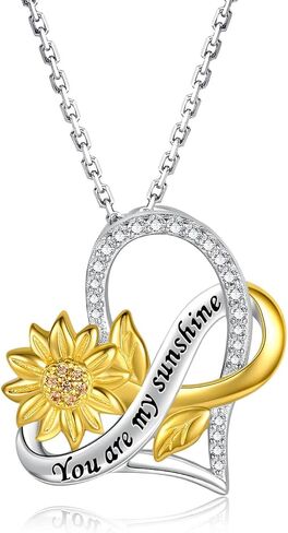 APOTIE You Are My Sunshine Necklace Sterling Silver Infinity Cross Heart Sunflower Pendant Flower Inspirational Jewelry Gift for Women in Kuwait