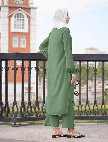 عباية للنساء المسلمات طقم مكون من قطعتين فستان قميص طويل الأكمام + بنطلون ملابس عربية دبي ملابس كاجوال للربيع والخريف in Saudi Arabia