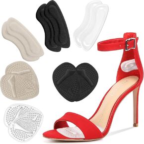 ONUEMP 6 Pairs Heel Grip Insert and Metatarsal Pads, Soft Silicone Heel Foot Pad Shoes Too Big Inserts Women Men, One Size Fits Ball of Foot Pain, Blister Prevention, High Heel Protector, Loose Shoes