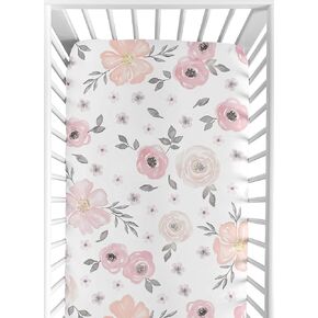 Sweet Jojo Designs Floral Girl Jersey Stretch Knit Baby Fitted Crib Sheet for Soft Toddler Bed Nursery - Navy Blue and Blush Pink Boho Shabby Chic Rose Watercolor Flower in Kuwait
