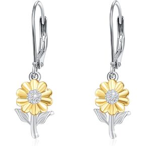 Sunflower Bee Hoop Earrings 925 Sterling Silver Believe You Are My Sunshine Hoop Earring Hypoallergenic with Teardrop Pearl Sunflower Jewelry for Women