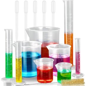 moveland Plastic Graduated Cylinders and Beakers with 5 Pipettes, 10ml 25ml 50ml 100ml Cylinders, 50ml 100ml 250ml 500ml 1000ml Beakers, Ideal for DIY and Kids Science Lab