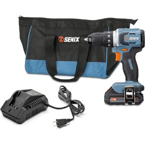 مجموعة أدوات الحفر اللاسلكية SENIX X2 20 فولت بحد أقصى* 1/2 بوصة، محرك بدون فرش، 45 رطلًا من عزم الدوران الأقصى، 2000 دورة في الدقيقة كحد أقصى، سرعتان، تتضمن حقيبة ناعمة، بطارية 2.0 أمبير وشاحن 2 أمبير (PDDX2-) م2)