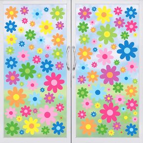Whaline 9 Sheet Groovy Boho Flower Window Clings Colorful Daisy Print Double-Sided Window Decals Retro Boho Flowers Decorative Window PVC Stickers for Groovy Hippie Party Decor Supplies, 7.8 x 11.8In in Kuwait
