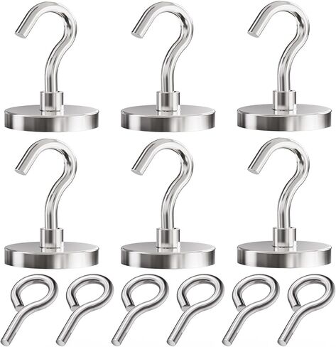 خطافات مغناطيسية شديدة التحمل من GREATMAG نيوديميوم، قوة سحب 100 رطل، مغناطيس صيد قوي 1.26 بوصة مغناطيس أرضي نادر مع ثقب غاطس لصيد الأسماك، مكان العمل، المنزل (فضي، حزمة من 12) in Kuwait