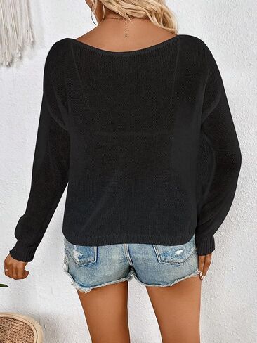 سترة نسائية SweatyRocks بأكمام طويلة ورقبة على شكل قارب وكتف منسدل وفضفاضة in Kuwait