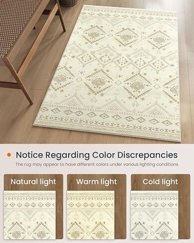 سجادة منطقة، سجادة مقاس 2 × 3 أقدام لغرفة النوم، سجادة مضادة للانزلاق، ديكور منزلي، لغرفة المعيشة، يمكن غسلها في الغسالة، طراز بوهو، بيج كابتشينو UTAR024K01V1 in Kuwait