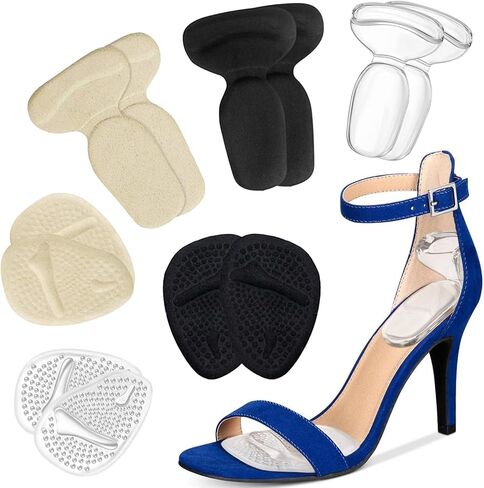 ONUEMP 6 Pairs Heel Grip Insert and Metatarsal Pads, Soft Silicone Heel Foot Pad Shoes Too Big Inserts Women Men, One Size Fits Ball of Foot Pain, Blister Prevention, High Heel Protector, Loose Shoes in Kuwait