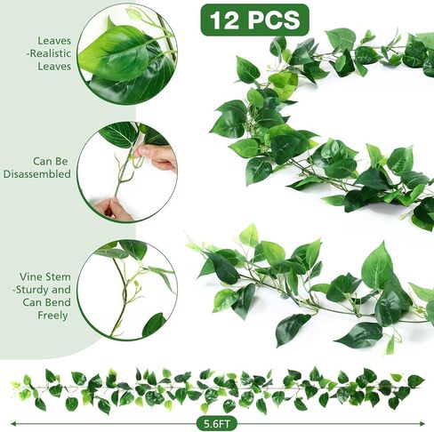 12 Pcs 5.6ft Artificial Christmas Faux Garland Norfolk Pine Garlands Realistic Leaves Hanging Greenery Plant for Christmas Table Fireplace Wall Mantle Indoor Xmas Decor in Kuwait