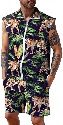 UOUA Men 80s Outfit 90s Costume 2 Piece Shorts Set Themed Party Clothes in Kuwait