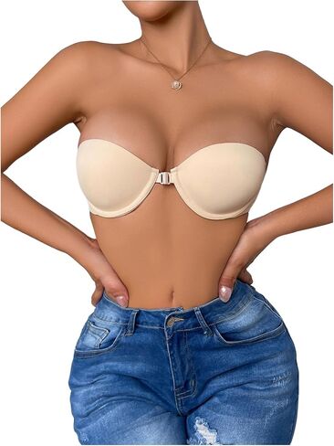 Women's Front Closure Strapless Underwire Bras Push Up Bandeau Bra Tube Tops in Kuwait