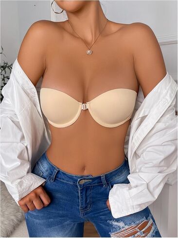 Women's Front Closure Strapless Underwire Bras Push Up Bandeau Bra Tube Tops in Kuwait