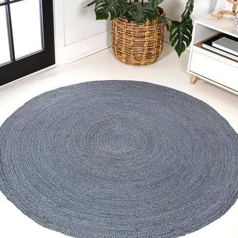 JONATHAN Y RNF116B-5R Zara Braided Coastal Cottage Round Jute Area Rug, Casual, Classic, Solid, Minimalist, Traditional for Living Room, Dining Room, Bedroom, Kitchen, Navy, 5' Round in Kuwait
