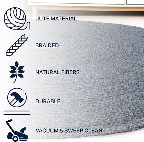 JONATHAN Y RNF116B-5R Zara Braided Coastal Cottage Round Jute Area Rug, Casual, Classic, Solid, Minimalist, Traditional for Living Room, Dining Room, Bedroom, Kitchen, Navy, 5' Round in Kuwait