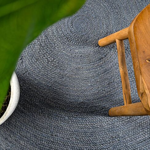 JONATHAN Y RNF116B-5R Zara Braided Coastal Cottage Round Jute Area Rug, Casual, Classic, Solid, Minimalist, Traditional for Living Room, Dining Room, Bedroom, Kitchen, Navy, 5' Round in Kuwait