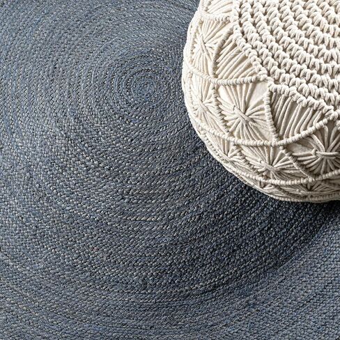 JONATHAN Y RNF116B-5R Zara Braided Coastal Cottage Round Jute Area Rug, Casual, Classic, Solid, Minimalist, Traditional for Living Room, Dining Room, Bedroom, Kitchen, Navy, 5' Round in Kuwait