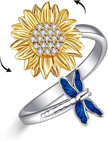 SHEAISRS 925 Sterling Silver Sunflower Ring Sunflower Couple Ring, Anniversary Ring Gift in Kuwait