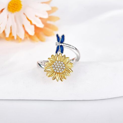 SHEAISRS 925 Sterling Silver Sunflower Ring Sunflower Couple Ring, Anniversary Ring Gift in Kuwait