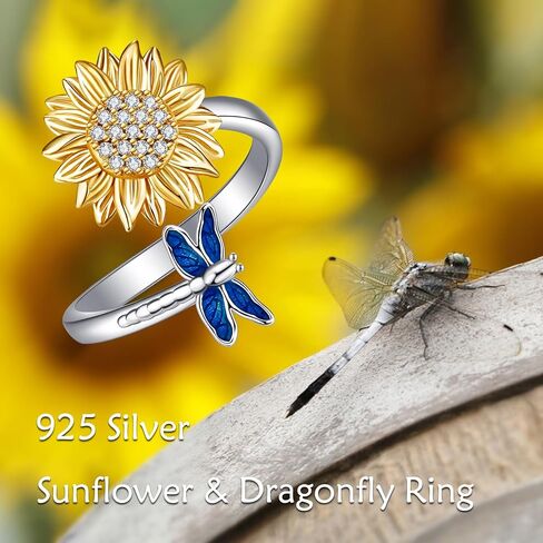 SHEAISRS 925 Sterling Silver Sunflower Ring Sunflower Couple Ring, Anniversary Ring Gift in Kuwait