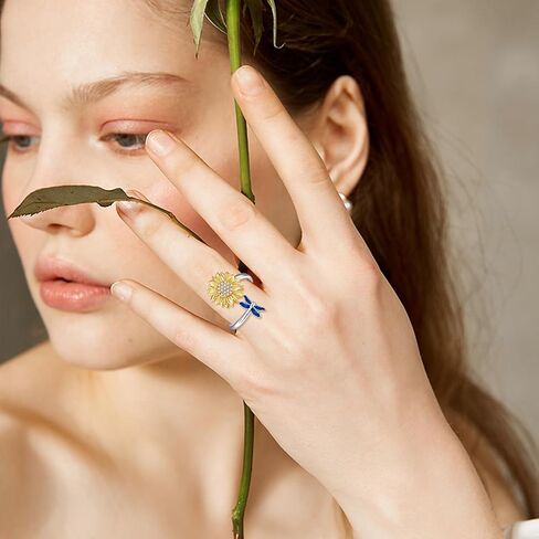 SHEAISRS 925 Sterling Silver Sunflower Ring Sunflower Couple Ring, Anniversary Ring Gift in Kuwait