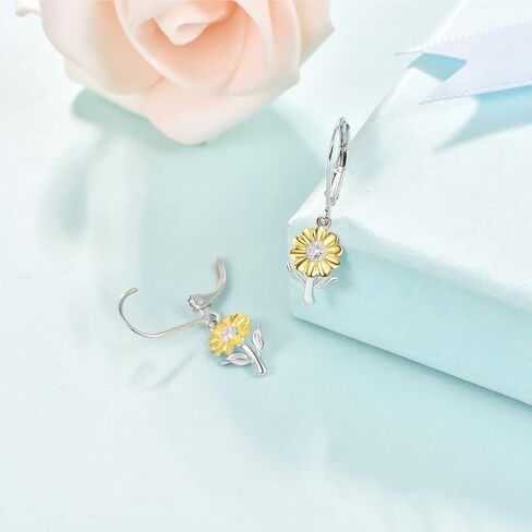Sunflower Bee Hoop Earrings 925 Sterling Silver Believe You Are My Sunshine Hoop Earring Hypoallergenic with Teardrop Pearl Sunflower Jewelry for Women in Saudi Arabia