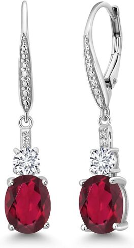 Gem Stone King 925 Sterling Silver White Opal and White Lab Grown Diamond Dangle Earrings for Women (2.57 Cttw, Oval Cabochon 9X7MM) in Saudi Arabia