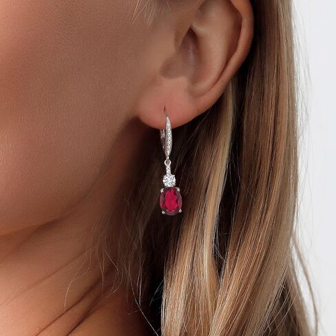Gem Stone King 925 Sterling Silver White Opal and White Lab Grown Diamond Dangle Earrings for Women (2.57 Cttw, Oval Cabochon 9X7MM) in Saudi Arabia