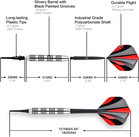 linkvisions Steel Tip Darts Set, 18 Grams, 15 Pack Steel Barrels in Kuwait