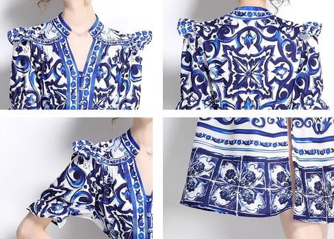 LAI MENG FIVE CATS Women's Button Up V-Neck Short Puff Sleeve Floral Print Split Casual Midi Dress in Kuwait