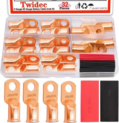 Twidec/110 قطعة كابل بطارية ينتهي AWG 2 4 6 8 10 12 14 16 قياس العروات سلك الكابل النحاسي، موصلات المحطات الحلقية، محطات الحلقة النحاسية مع انكماش الحرارة N-067-110PCS in Kuwait