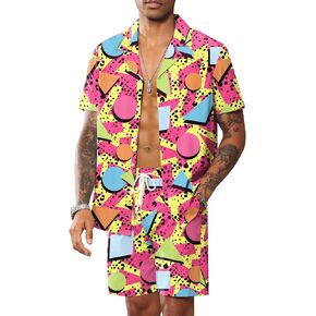 LecGee Men's Rave Outfits Hawaiian Shirts and Shorts Sets 2 Pieces Retro 80s 90s Outfit in Kuwait